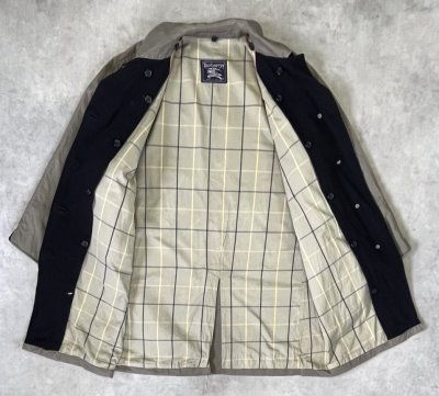 画像5: 80'S BURBERRYS コットン/ウール 裏地チェック バルマカーンコート カーキ/ネイビー イングランド製 (VINTAGE)
