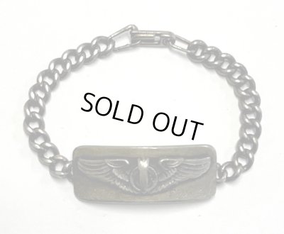 画像1: 40'S アメリカ軍 US ARMY AIR FORCE パイロットウイング スターリングシルバー ミリタリー IDプレート チェーンブレスレット シルバー (VINTAGE)