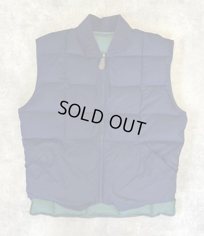 画像1: 90'S EDDIE BAUER 白タグ グースダウン スクエアキルト リバーシブル ダウンベスト ネイビー/グリーン (VINTAGE)