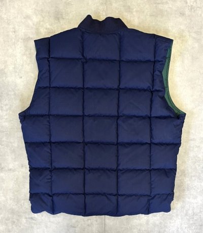 画像4: 90'S EDDIE BAUER 白タグ グースダウン スクエアキルト リバーシブル ダウンベスト ネイビー/グリーン (VINTAGE)