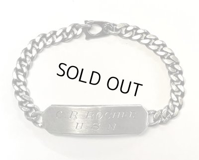 画像1: 50'S アメリカ軍 "US NAVY刻印入り" スターリングシルバー ミリタリー IDプレート チェーンブレスレット シルバー (VINTAGE)