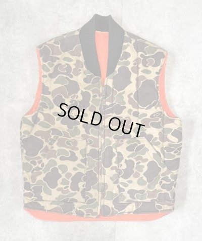 画像1: 80'S UNKNOWN リバーシブル 中綿入りベスト ダックハンターカモ/オレンジ (VINTAGE)