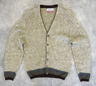 画像1: 60'S JANTZEN メタルボタン Vネック モヘアニット ナチュラル/ブラウン USA製 (VINTAGE)