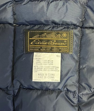 画像2: 80'S EDDIE BAUER 黒タグ グースダウン ダウンベスト ネイビー (VINTAGE)