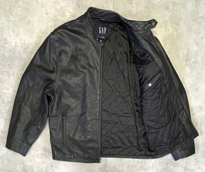 画像3: 00'S GAP 旧タグ 裏地キルティング レザー ライダースジャケット ブラック (VINTAGE)