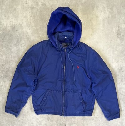 画像1: 90'S RALPH LAUREN チンスト付き フード付き 裏地フリース ドリズラージャケット ダークブルー (VINTAGE)
