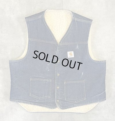 画像1: 80'S CARHARTT 裏地ボア デニムベスト インディゴ USA製 (VINTAGE)