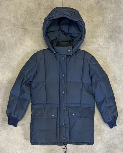 画像1: 80'S EDDIE BAUER "KARAKORAM" 黒タグ フード付き ダウンジャケット ネイビー (VINTAGE)