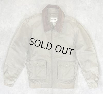 画像1: 90'S LL Bean 襟レザー 裏地キルティング ドリズラージャケット カーキ (VINTAGE)