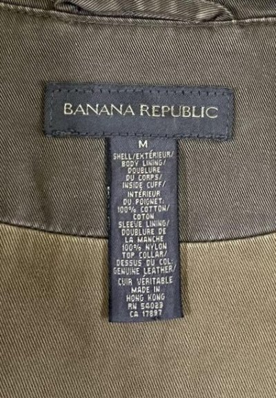 画像2: 00'S BANANA REPUBLIC 旧タグ 襟レザー ハンティングジャケット カーキ (VINTAGE)
