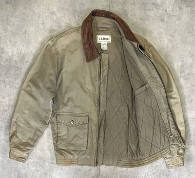 画像3: 90'S LL Bean 襟レザー 裏地キルティング ドリズラージャケット カーキ (VINTAGE)