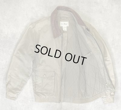 画像3: 90'S LL Bean 襟レザー 裏地キルティング ドリズラージャケット カーキ (VINTAGE)