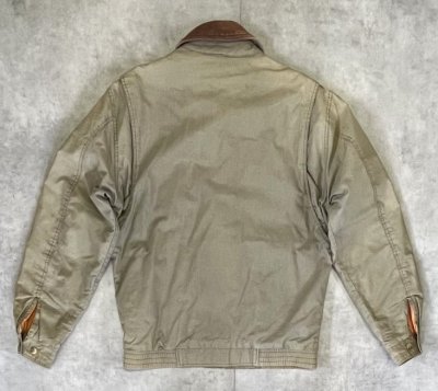 画像4: 90'S LL Bean 襟レザー 裏地キルティング ドリズラージャケット カーキ (VINTAGE)