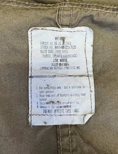 画像2: 80'S アメリカ軍 US ARMY コットン スノーカモパーカー 後染めオリーブ (VINTAGE)