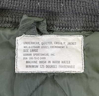 画像2: 70'S アメリカ軍 USAF "CWU-9/P 初期型" キルティング ライナージャケット セージグリーン (VINTAGE) 
