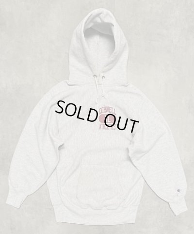 画像1: 90'S CHAMPION "CORNELL ATHLETICS" 刺繍タグ リバースウィーブ パーカー グレー USA製 (VINTAGE)