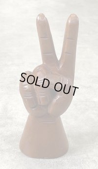 ウッドカービング ピースサイン ハンドサイン オーナメント オブジェ 手彫り 置物 (VINTAGE)