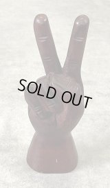 ウッドカービング ピースサイン ハンドサイン オーナメント オブジェ 手彫り 置物 (VINTAGE)