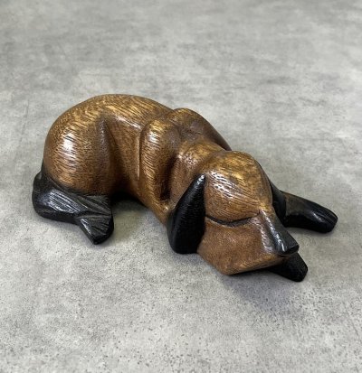画像1: ウッドカービング ドッグ オーナメント 手彫り 置物 (VINTAGE)
