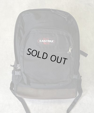 画像1: 90'S EASTPAK 旧タグ ボトムレザー ナイロン バックパック ブラック USA製 (VINTAGE)