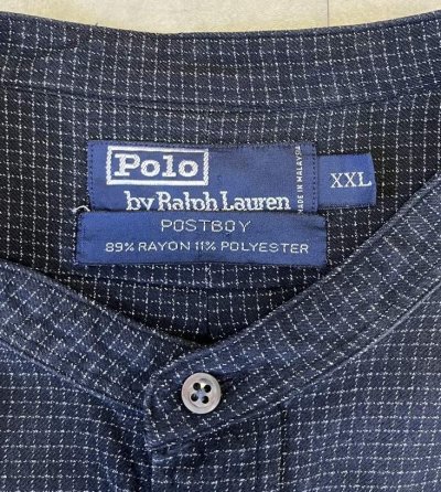 画像2: 90'S RALPH LAUREN "POSTBOY" 長袖 バンドカラーシャツ ブラック/グリッドチェック (VINTAGE)