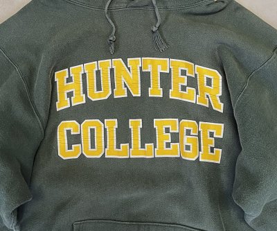 画像3: 90'S CHAMPION "HUNTER COLLEGE" 刺繍タグ リバースウィーブ パーカー グリーン USA製 (VINTAGE)