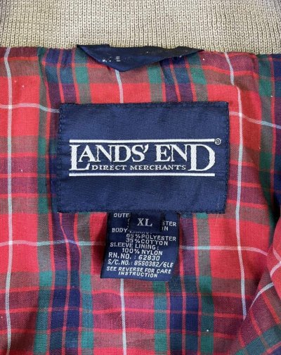 画像2: 90'S LANDS' END 裏地チェック柄 ドリズラージャケット ベージュ (VINTAGE)