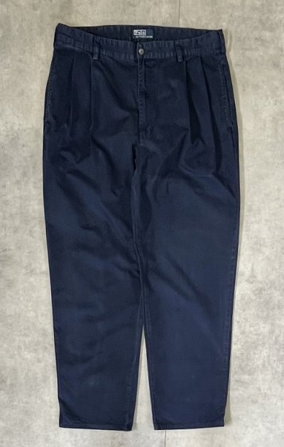 画像1: 90'S RALPH LAUREN "HAMMOND PANT" ツープリーツ チノパンツ ネイビー (VINTAGE)