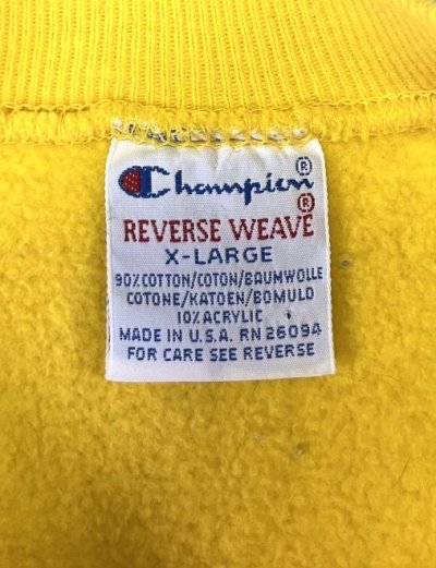 画像2: 90'S CHAMPION 刺繍タグ リバースウィーブ 無地 イエローゴールド USA製 (VINTAGE)