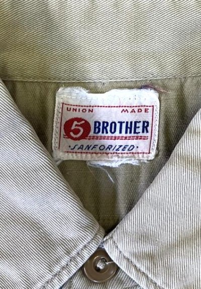 画像2: 50'S 5BROTHER コットンツイル マチ付き 長袖 ワークシャツ ベージュ USA製 (VINTAGE)