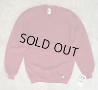 90'S RUSSELL ATHLETIC 前Vガゼット付き クルーネック スウェットシャツ バーガンディ USA製 (DEADSTOCK)