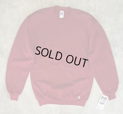 画像1: 90'S RUSSELL ATHLETIC 前Vガゼット付き クルーネック スウェットシャツ バーガンディ USA製 (DEADSTOCK)