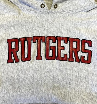 画像3: 90'S CHAMPION "RUTGERS" 刺繍タグ リバースウィーブ パーカー ヘザーグレー USA製 (VINTAGE)