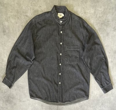 画像1: 90'S J.CREW 旧タグ ブラックシャンブレー バンドカラーシャツ ブラック (VINTAGE)