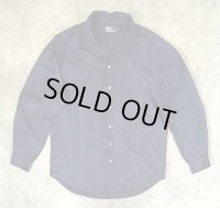 90'S RALPH LAUREN シルク/コットン/リネン ヘリンボーン オープンカラーシャツ ネイビー (VINTAGE)