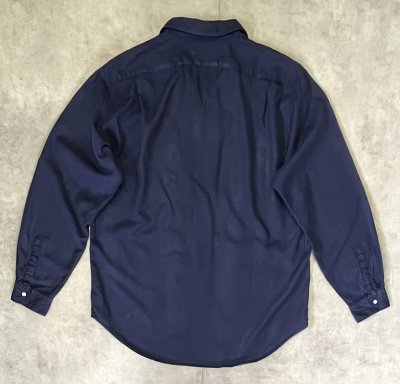 画像3: 90'S RALPH LAUREN シルク/コットン/リネン ヘリンボーン オープンカラーシャツ ネイビー (VINTAGE)