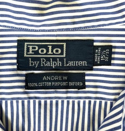 画像2: 90'S RALPH LAUREN "ANDREW" ピンオックス レギュラーカラーシャツ ストライプ (VINTAGE)