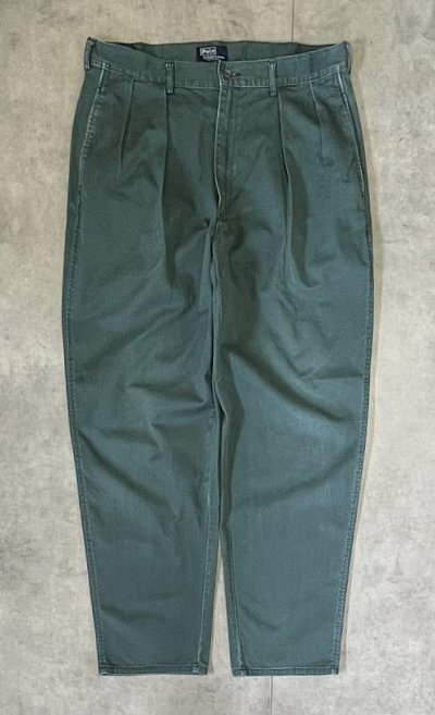 画像1: 90'S RALPH LAUREN "クレストロゴ" ツープリーツ チノパンツ グリーン USA製 (VINTAGE)