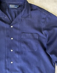 他の写真2: 90'S RALPH LAUREN シルク/コットン/リネン ヘリンボーン オープンカラーシャツ ネイビー (VINTAGE)