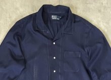 他の写真1: 90'S RALPH LAUREN シルク/コットン/リネン ヘリンボーン オープンカラーシャツ ネイビー (VINTAGE)