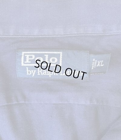 画像2: 90'S RALPH LAUREN シルク/コットン/リネン ヘリンボーン オープンカラーシャツ ネイビー (VINTAGE)