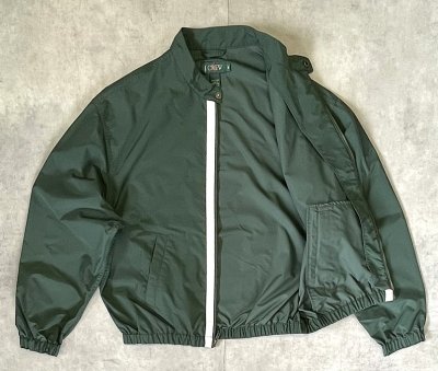 画像3: 90'S J.CREW 旧タグ スタンドカラー ナイロン ライダースジャケット グリーン/ホワイトライン (VINTAGE)