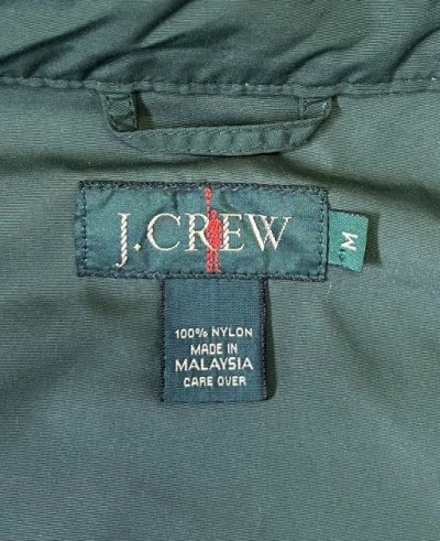 画像2: 90'S J.CREW 旧タグ スタンドカラー ナイロン ライダースジャケット グリーン/ホワイトライン (VINTAGE)