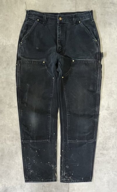 画像1: CARHARTT ダブルニー ダック ペインターパンツ フェードブラック USA製 (VINTAGE)