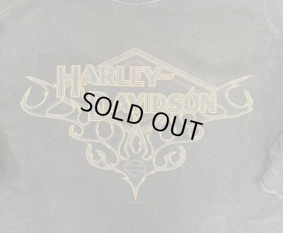 画像3: 00'S HARLEY DAVIDSON 両面プリント 袖フレイム 長袖 Tシャツ フェードブラック USA製 (VINTAGE)