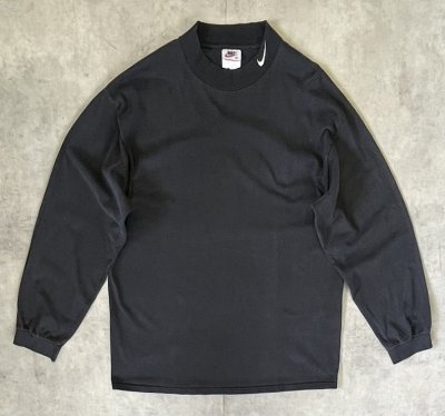画像1: 90'S NIKE 白タグ モックネック 長袖 Tシャツ ブラック USA製 (VINTAGE)