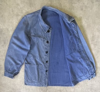 画像2: 80'S UNKNOWN フレンチワーク カバーオール フェードブルー (VINTAGE)