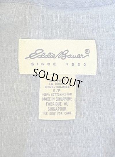 画像2: 90'S EDDIE BAUER 白タグ シャンブレー バンドカラーシャツ ブルー (VINTAGE)