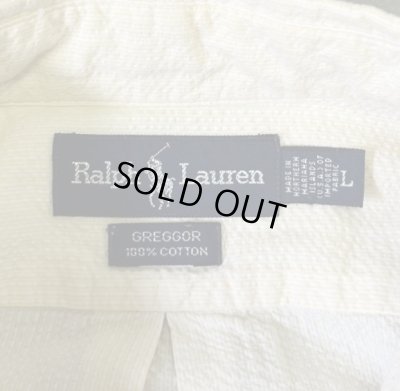 画像2: 90'S RALPH LAUREN "GREGGOR" シアサッカー 三点留めボタンダウン ボックスシャツ ライトイエロー (VINTAGE)