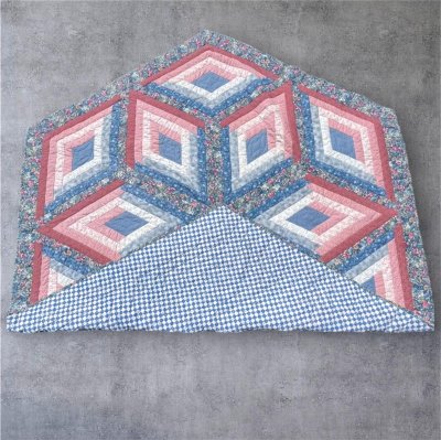 画像3: ヴィンテージ ヘキサゴン パッチワーク キルト ハンドメイド 190cm x 165cm USA製 (VINTAGE)